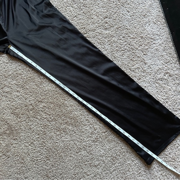 Vici Black Satin 2 Piece Set with Feather Cuff Tie-Front Top Wide Leg Pants S - Picture 11 of 13